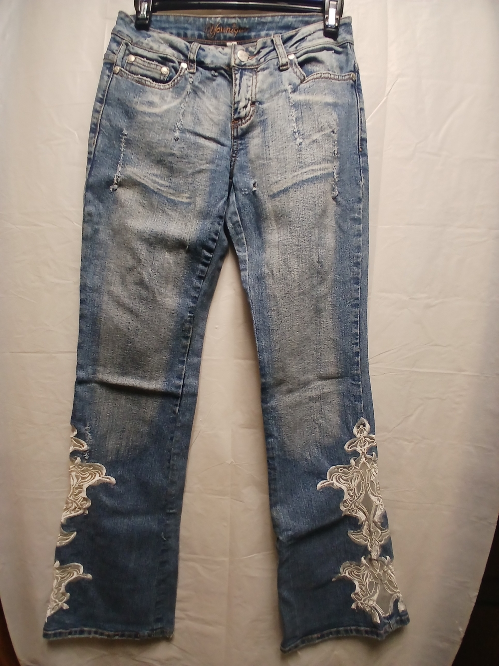 Younique Embroidered & Lace Hem Light Blue Women’s Jeans